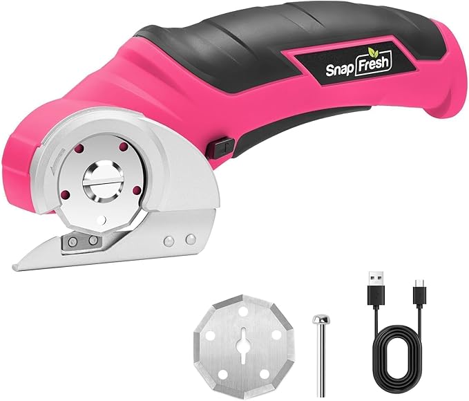 SnapFresh Cordless Electric Scissors- 4V Mini Cardboard Cutter for Boxes, Carpet, Paper – Rotary Cutter for DIY Projects, Safety Box Cutter with Battery & Type-C Cable(Hot Pink)