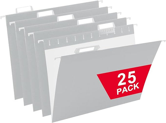 Grey Hanging File Folders,25 Packs Letter Size File Folder,Designed for Bulky Files,Filing Cabinet,1/5 Adjustable Tabs for Office,School,Home
