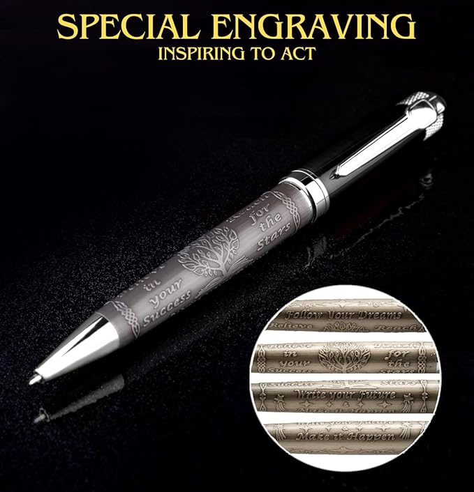 S&R Somit Fancy Pen for Men with Gift Box - Valuable Luxury Pen for Business and Office, Executive Gift for Family & Friends - Special Engraving & Led Decorative Box (BLACK SILVER)