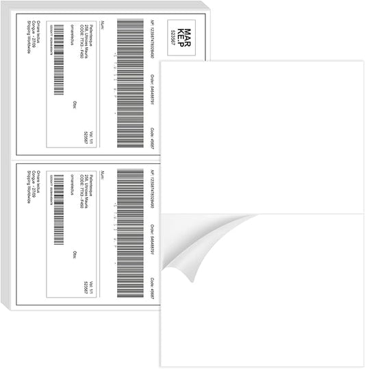 Half Sheet Shipping Labels - 8000 Counts, 8.5” x 5.5” Self Adhesive Shipping Label White Internet Mailing Labels 2 Per Page, Laser & Inkjet Printer Compatible [4000 Sheets 8.5” x 11”]