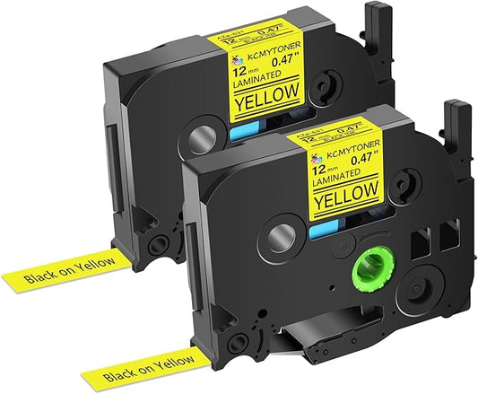 Label Tape Refills Compatible for P-Touch TZ-631 TZe-631 AZE631 Laminated Black on Yellow 1/2 Inch 0.47" 12mm for PT-D200 PTD210 D400 D600 PTH100 H110 PT2730 PTP700 PTP710BT, 2 Pack