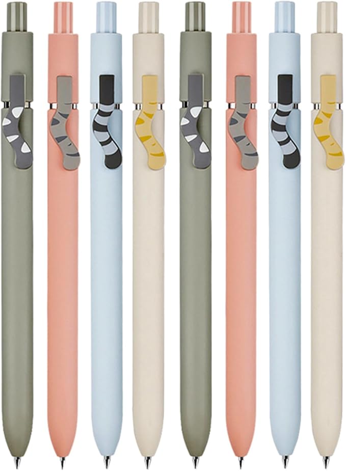 8Pcs Gel Pens, 0.5mm Black Ink Pen Retractable Fine Point Smooth Writing Pens, Aesthetic Office School Supplies, Desk Accessories Nursing Pen for Journaling Note Taking, Small Gifts for Women Men(Cat)