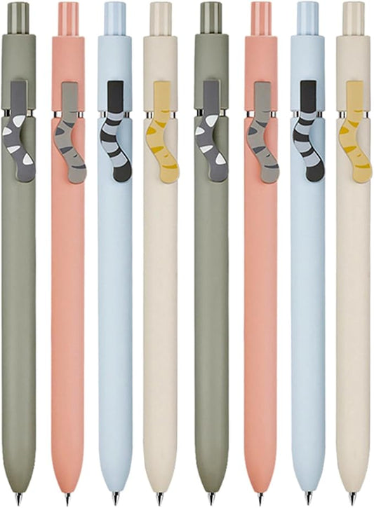 8Pcs Gel Pens, 0.5mm Black Ink Pen Retractable Fine Point Smooth Writing Pens, Aesthetic Office School Supplies, Desk Accessories Nursing Pen for Journaling Note Taking, Small Gifts for Women Men(Cat)