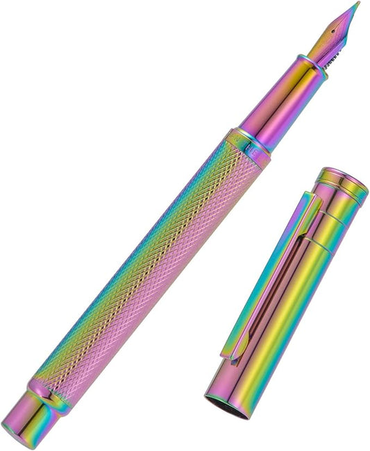 Asvine Hongdian Forest Fountain Pen Fine Nib Rainbow Color with Converter and Metal Pen Box Set