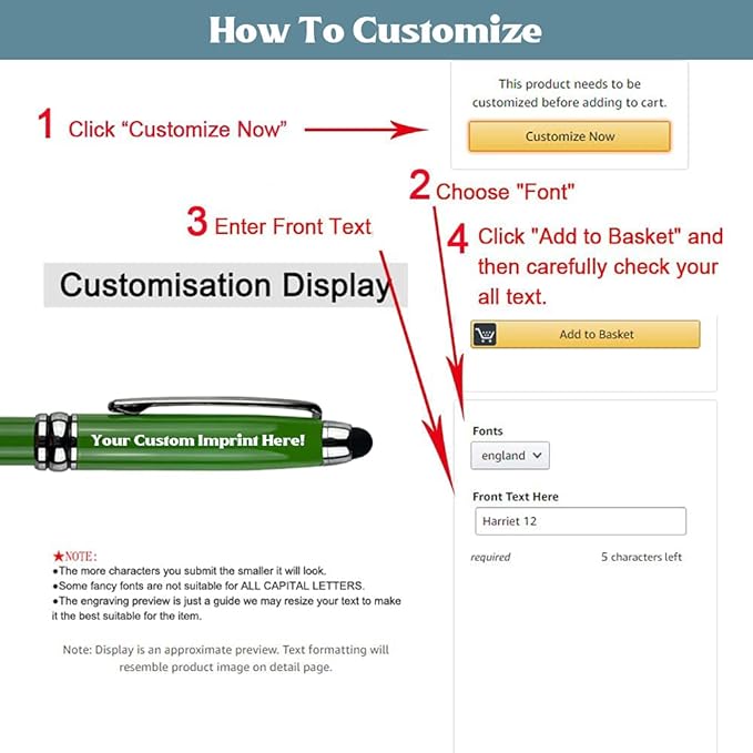 Ancolo Custom Executive Pens Stylus Tip School Writing Set Metal body - Engraved Personal Name pens - with Your Team Name or Slogan/Phone number/Address- 10 Pens/Box