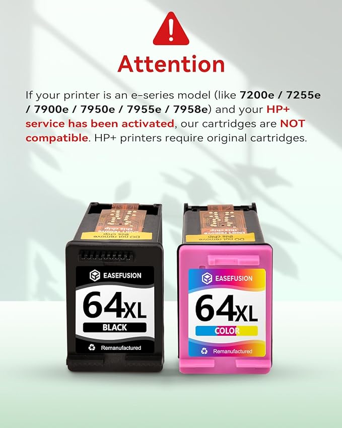 64XL Black and Color Ink Cartridge Remanufactured Replacement for HP Ink 64 HP64 HP64XL Combo Pack Compatible with HP Envy Photo 7800 7855 7858 7100 7155 6200 6255 Tango X Series Printers