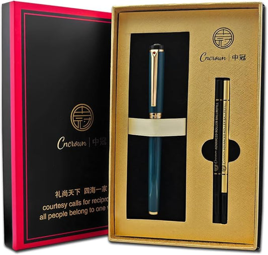 Luxury Ballpoint Pen, 24k Gold Trim, Best Rollerball Pen Gift Set for Men and Women, Perfect for Signature Executive Office, Beautiful Pen Gift Box, Writing and Drawing (Green)
