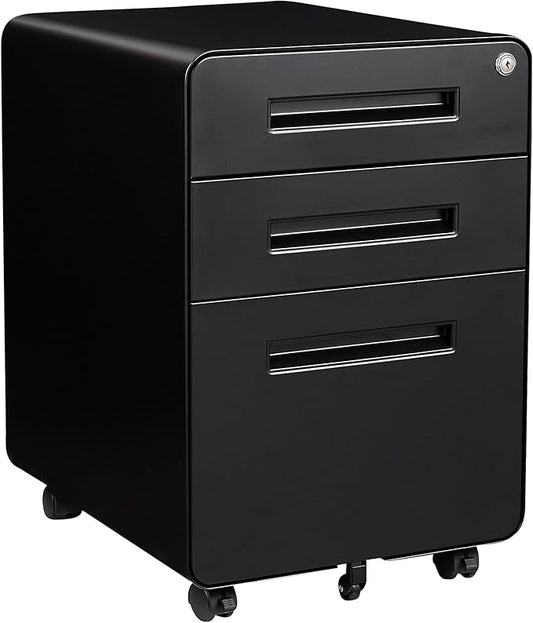 STANI 3 Drawer Filing Cabinet, Metal Filing Cabinet Legal/Letter Size with Lock, Mobile Storage Cabinet for Home and Office, Fully Assembled Except Wheels