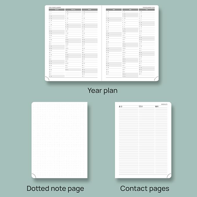 POPRUN Planner 2025-2026 Weekly Notebook (Medium 6.5''x 8.5'') Academic Calendar (JUL.25 - JUN.26) Appointment Book with Monthly Tabs, Leather Soft Cover, Inner Pocket, 100 GSM - Pink