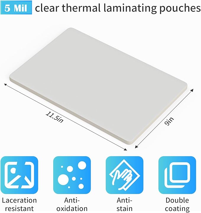 (5 Mil) 50 Pack Laminating Sheets, Thermal Laminating Pouches Holds 8.5 x 11 Inch, 5 Mil Clear Laminator Paper 9 x 11.5 Inch, Letter Size, for Education,Documents, Certificate