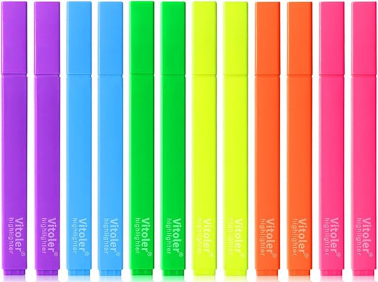 Vitoler Highlighters Assorted Colors,12pcs No Bleed Highlighters,Chisel Tip Cute Highlighter for School Office Supplies