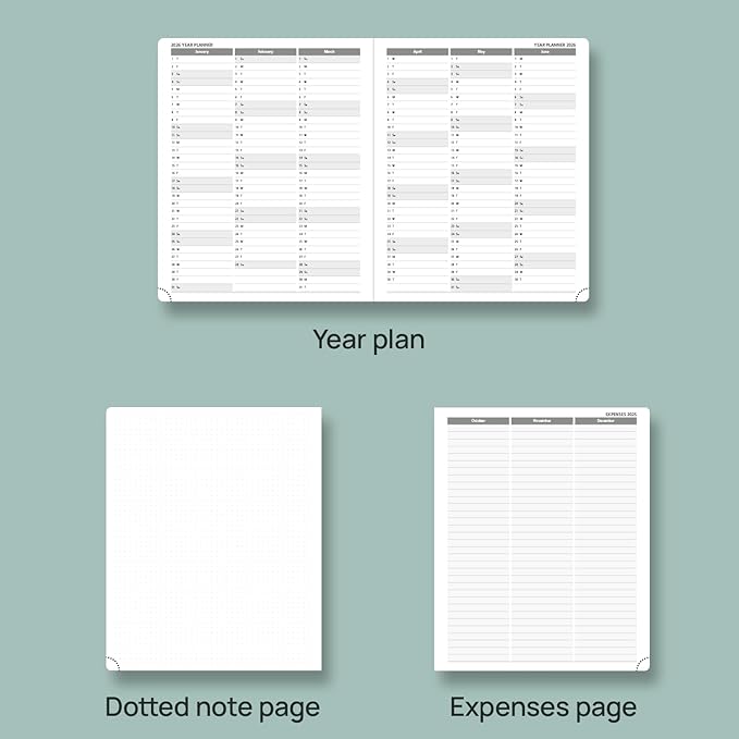 POPRUN Planner 2025-2026, (Large 8.5'' x 10.5'' Hard Cover) Academic Calendar (July 25-June 26) Daily Weekly and Monthly Appointment Book with Hourly Time Slots, Monthly Tabs, 100 GSM - Midnight Green
