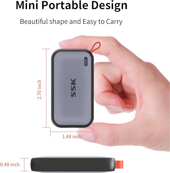 SSK Portable SSD 2TB External Solid State Drives, up to 1050MB/s USB C SSD External Hard Drive USB 3.2 Gen2 for iPhone 15/Pro, Windows, Mac, Android Phones and Tablets