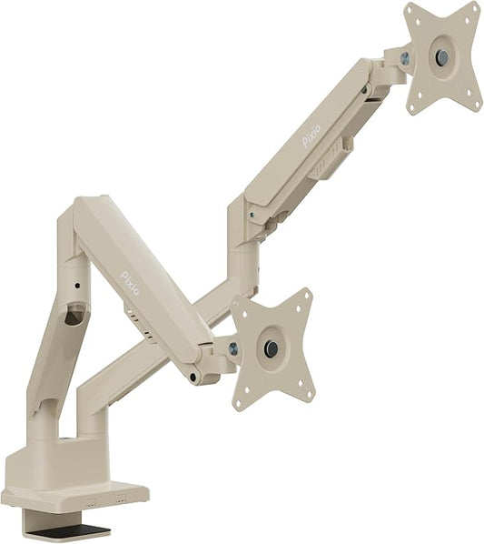 Pixio PS1D Wave Beige Dual Monitor Arm Stand Desk Mount - Fits up to 32 inches Monitors and up to 19.8lbs. VESA Compatibility and Integrated Cable Management