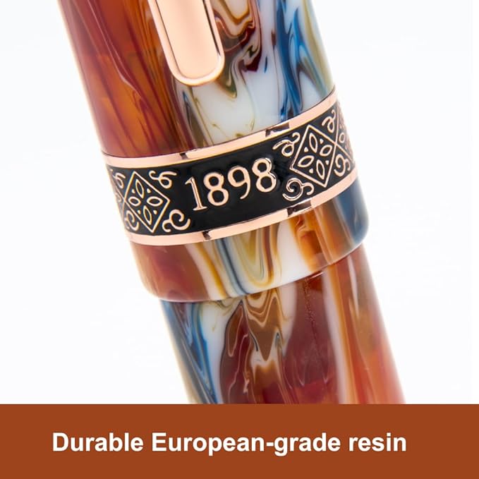 Conklin 1898 Fountain Pen, Misto Orange - Medium Nib | Unique Resin Blend Writing Instrument | JoWo Stainless Steel Nib Made in Germany | Ideal for Pen Enthusiasts