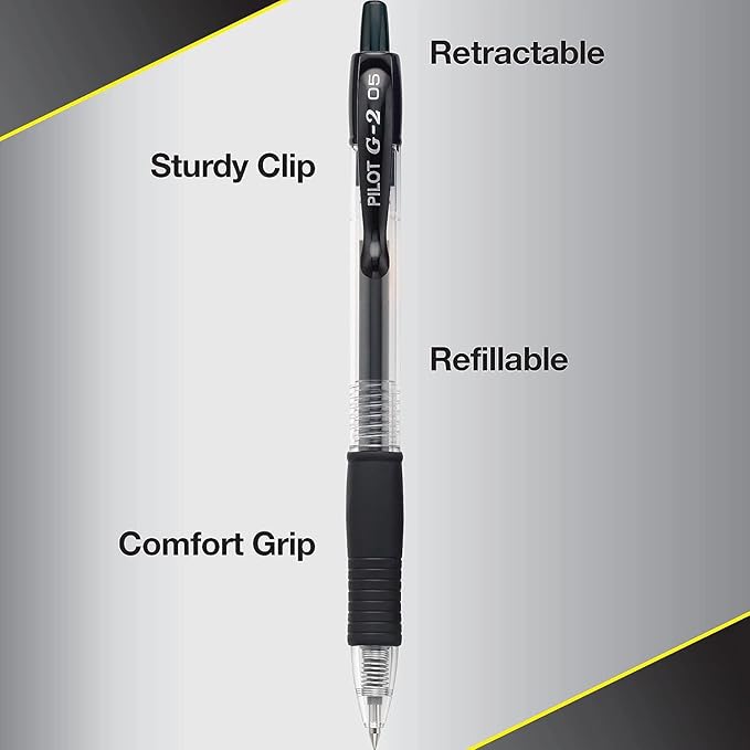 G2 Retractable Premium Gel Ink Roller Ball Pens Extra Fine Point (.5mm) Blue Ink 5 pack; Refillable & Premium Comfort Grip Bundle with Plastic Reusable Pouch