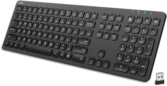 Arteck 2.4G Wireless Keyboard Stainless Steel Ultra Slim Full Size Keyboard with Numeric Keypad for Computer/Desktop/PC/Laptop/Surface/Smart TV and Windows 10/8/ 7 Built in Rechargeable Battery