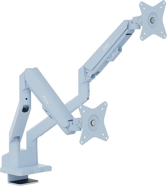 Pixio PS1D Wave Blue Dual Monitor Arm Stand Desk Mount - Fits up to 32 inches Monitors and up to 19.8lbs. VESA Compatibility and Integrated Cable Management