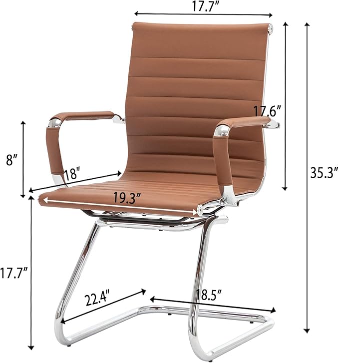 Office Desk Chair No Wheels Set of 4 PU Leather Computer Chairs Mid Back Guest Chairs for School Reception Conference Waiting Room, Cafe