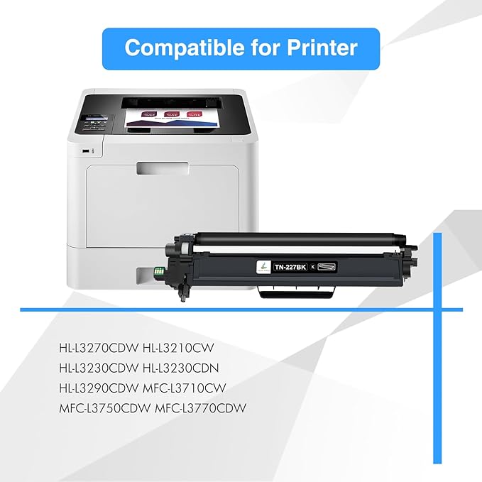 TN227 TN-227BK/C/M/Y High Yield Toner Cartridge: Compatible Replacement for Brother TN223 TN 227BK/C/M/Y for HL-L3270CDW MFC-L3770CDW HL-L3290CDW MFC-L3750CDW HL-L3210CW Printer (TN-223BK/C/M/Y 5Pack)