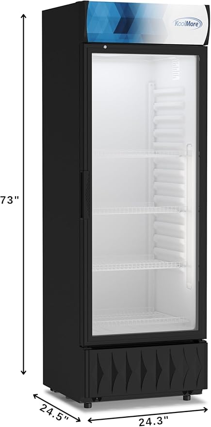 KoolMore DGDR-1D-12C 24 in. 12 Commercial One Glass Door Beverage Display Merchandiser Refrigerator Cooler, ETL Listed in Black, 12.1 cu. ft