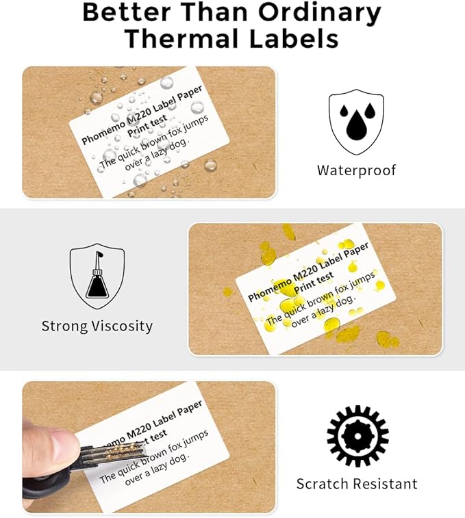 Phomemo Multi-Purpose Square Self-Adhesive Label for Phomemo M220/M250/M260/M221/M200/M421 Label Printer 2.75" x 3.14"(70x80mm), 100 Pcs/Roll Black on White