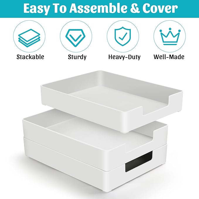 Letter-Size Tray Desk Letter Tray Paper Tray, Sturdy Heavy-Duty Plastic Printer Paper Tray, Single-Tier Stackable File Storage Organizer for Office Home (1, White)