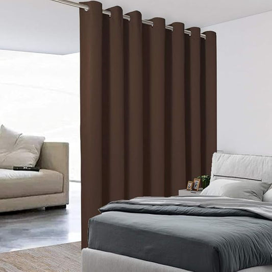BONZER Extra Wide Room Divider Curtain Screen Partitions Total Privacy Wall Noise Reducing Blackout Curtains for Living Room, 96L x 120W Inch (8L x 10W ft), 1 Panel, Chocolate