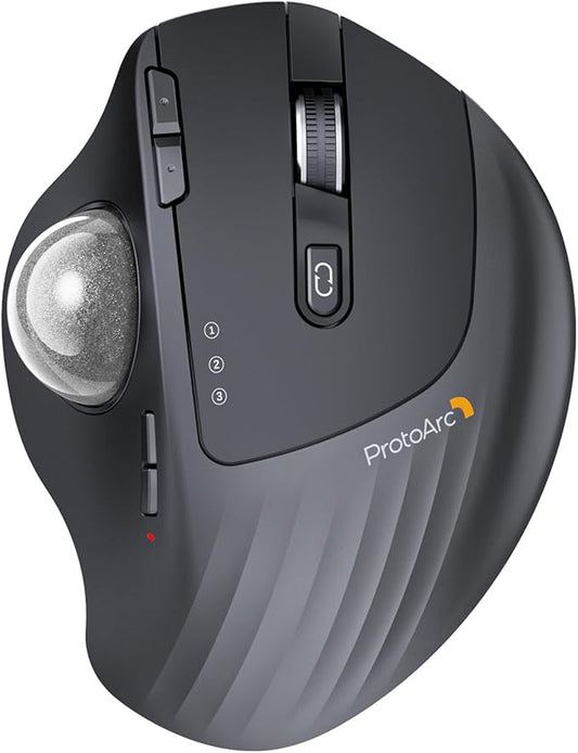 ProtoArc Wireless Trackball Mouse, EM01 NL Ergonomic Bluetooth Rollerball Thumb Rechargeable Computer Laptop Mouse, Adjustable Angle & 3 Device Connection for PC, Mac, Windows-Silver Ball
