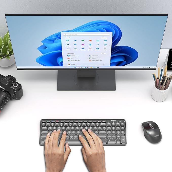 Arteck HB305-2 Universal Multi-Device Bluetooth Keyboard Ultra Compact Wireless Bluetooth Keyboard with Media Hotkeys for Windows iOS iPad OS Android Computer Desktop Laptop Surface Tablet Smartphone