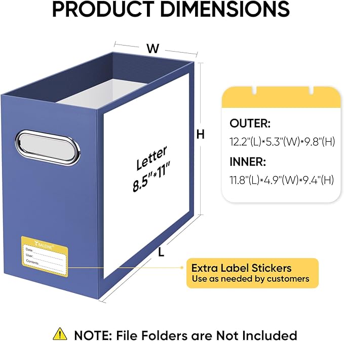 BALEINE File Organizer Box, Cardboard File Folder Organizer with Handle for Letter Size, Portable Collapsible Hanging Filing Box for Home Office Document Storage (4 Pack, Navy)