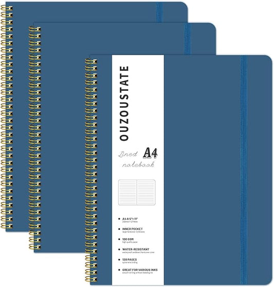 Blue Notebook 8.5" x 11", A4 Lined Spiral Notebook Hardcover College Ruled Notebook for Work, 120 Pages 100GSM Large Thick Writing Journal for Women & Men