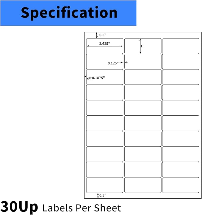 1" x2-5/8 Shipping Address Labels, Blank Mailing Labels, 30-UP White Self-Adhesive Name Tag Stickers for Inkjet and Laser Printer [50 Sheet 1500 Labels]
