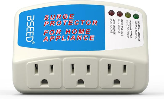 BSEED Voltage Protector, 3 Outlet Plug in Surge Protector for Home Appliance Multi Function Plug with Protection Wall Mount Power Suppressor for TV/PC/Refrigerator 125V, 1875W, 1 Pack