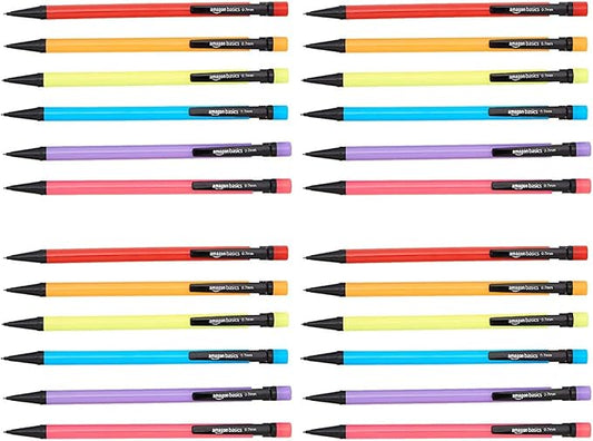 Amazon Basics Mechanical Pencils 0.7mm For Writing, Drawing, Bulk Office and School Supplies, Multicolor, 24-Pack