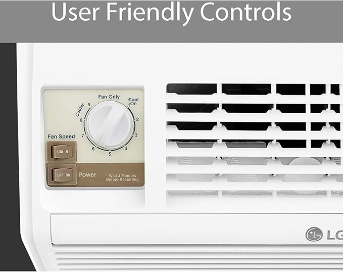 LG 5,000 BTU Window Air Conditioner, 115V, AC Window Unit Cools 150 Sq.Ft. (10' x 15' Room Size), Perfect for Bedrooms, Quiet AC with 2 Cooling & Fan Speeds, 2-Way Air Deflection, and Washable Filter
