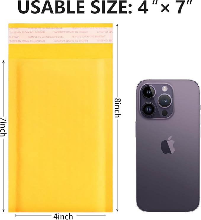 Kraft Bubble Mailers 4x7inch 50Pack Yellow Self-Seal Padded Envelopes Bubble Opaque Padded Mailers Shipping Bags for Small Businesses to Package and Mail Jewelry Cosmetics, Electronic Products, Cards