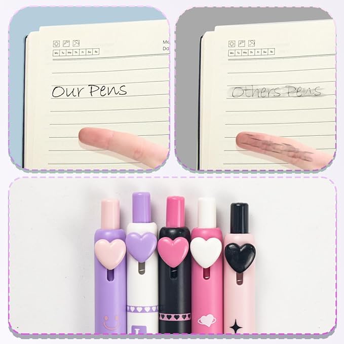 5 Pcs Colorful Gel Pens,0.5mm Fine Point for Journaling Note Taking Writing, Quick Dry Black Ink Pens for Office School Supplies Gifts for Women Teacher Students (Pink heart)