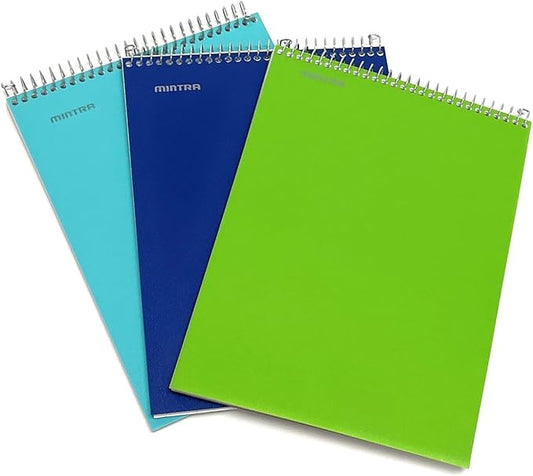 Mintra Office TOP BOUND Durable Spiral Notebooks (Teal, Blue, Green, College Ruled 3pk)