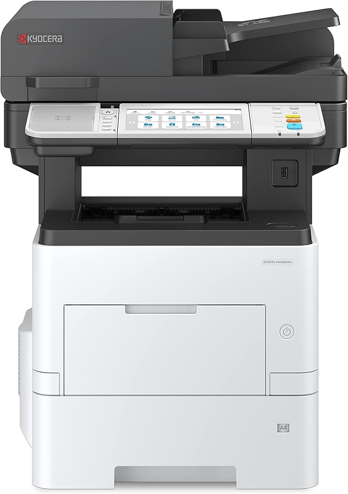 KYOCERA ECOSYS MA6000ifx All-in-One Monochrome Laser Printer (Print/Copy/Scan/Fax), 62 ppm, Up to Fine 1200 dpi, Gigabit Ethernet HyPAS Capable, 7 inch Touchscreen Panel, 512 MB