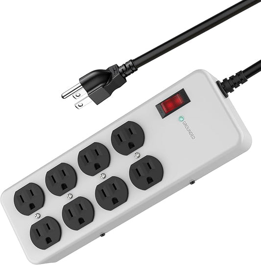 Heavy Duty Power Strip,Industrial Heavy Metal Case Surge Protector,8 AC Outlets,15Amp,2700 Joules,Protected' Indicator,14 Gauge Cord (Grey, 6FT Length)