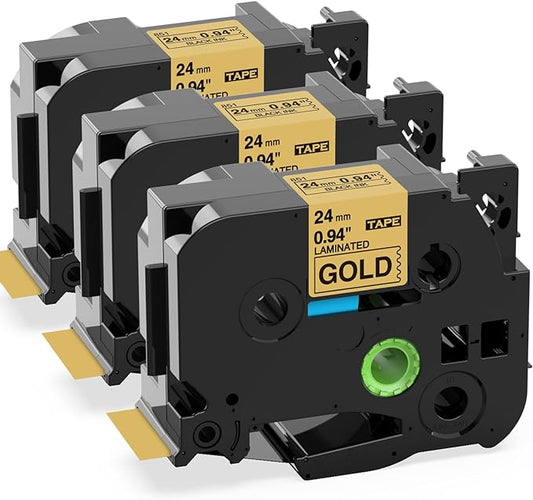Label KINGDOM 24mm Gold Label Tape Replacement for Brother P-Touch TZe-851 1 Inch Black on Gold TZe TZ Tape 24mm 0.94 Laminated Compatible with Brother PTD600 PTD610AD PTP700 PT2730, 3-Pack