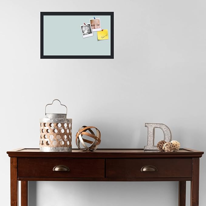PinPix 20x12 Inch Cork Bulletin Board. This Decorative Framed Pin Board Comes with Soft Blue Design and a Satin Black Frame. Ideal for Home Office Decor or Message Board (PinPix-1814)