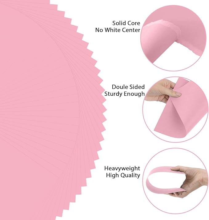 OcePor 50 Sheets Pinks Valentine's Day Cardstock Paper, Colored Printer Paper 8.5 x 11, Card Stock Thick Construction for Craft,Scrapbook，Office Printing, Invitations, Certificates，92 lb/250gsm