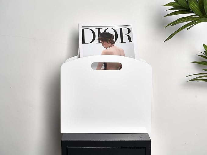 White Magazine Holder - Acrylic Magazine Rack Floor, Newspaper Stand with handles, Modern Lucite Magazine and Book Basket Box for Bathroom, Bedroom, Living Room