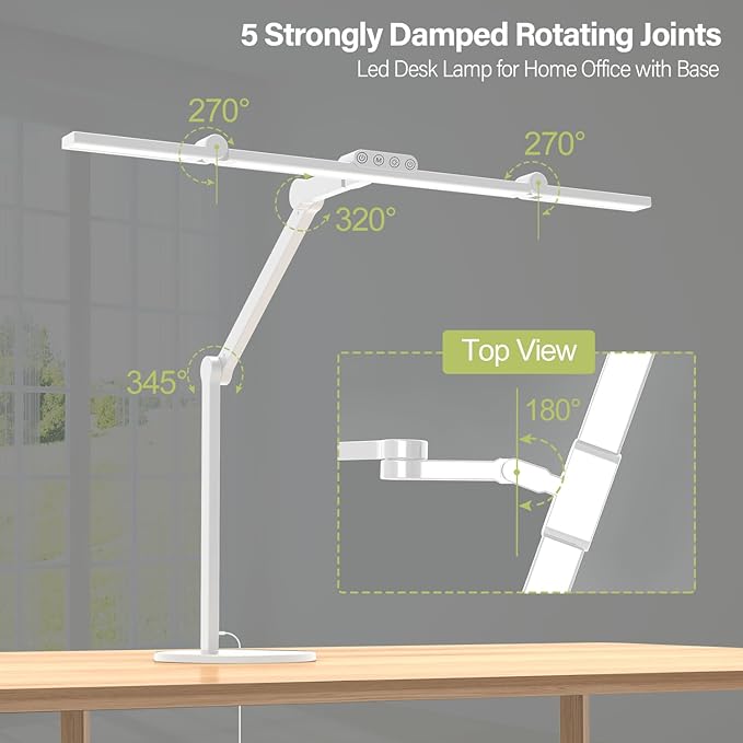 Micomlan Led Desk Lamp with Atmosphere Lighting, Rotatable Tall Architect Desk Lamp for Home Office with Swing Arm, 24W Bright Auto Dimming Adjustable Computer Light with Base for Table