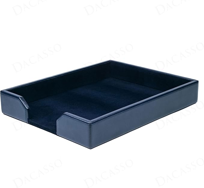 Dacasso Navy Blue Bonded Leather Luxury Letter Tray Holder & Paper Organizer for Desk - Executive Desk Decor & Office Organization Essential