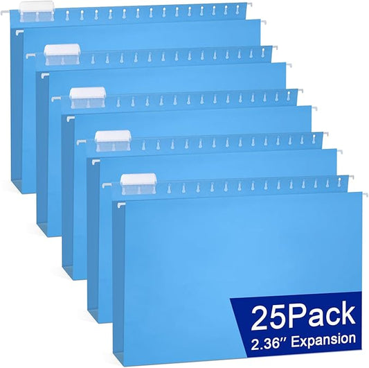 gisgfim 25 Pack Reinforced 11x17 Hanging File Folders 1/5 Cut Heavy Duty Hanging File Folders with Plastic Tabs & Label Cards Expanding Hangers File Organizer for Drawing Engineering Document (Blue)