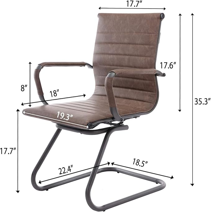 Office Desk Chair No Wheels Set of 8 PU Leather Computer Chairs Mid Back Guest Chairs for School Reception Conference Waiting Room, Vintage Brown