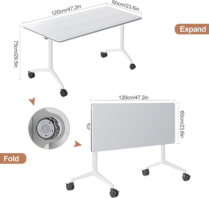 Conference Table, Folding Conference Tables for 2-20 People, Modern Conference Room Table with Wheels, Super Sturdy Large Rectangle Mobile Meeting Seminar Tables for Office (6PCS 47.2in)